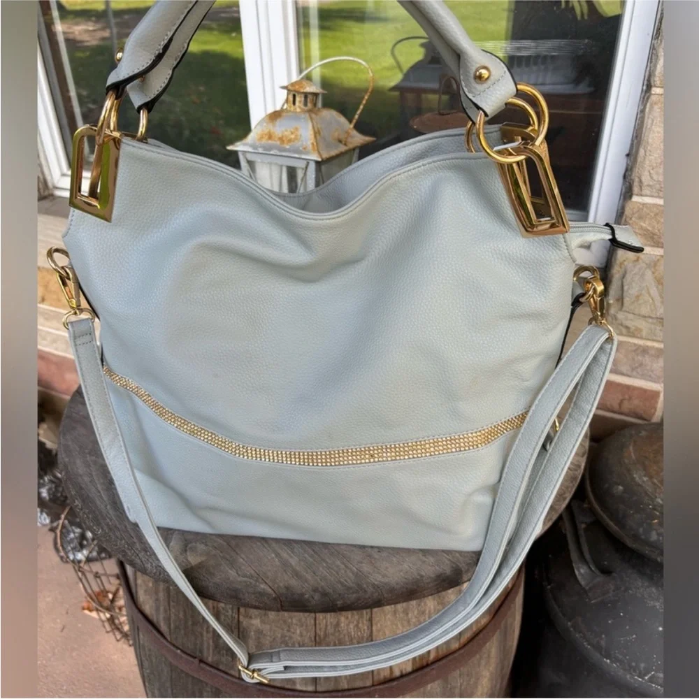 Dasein Crystal Trimmed‎ Pebbled Vegan Leather Satchel
